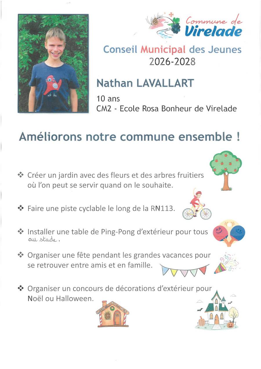 Photo Affiche Nathan Lavallart candidat au CMJ de Virelade