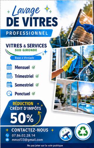 Flyer Entreprise Vitres & Services Sud Gironde - Lavage de vitres professionnel à Virelade