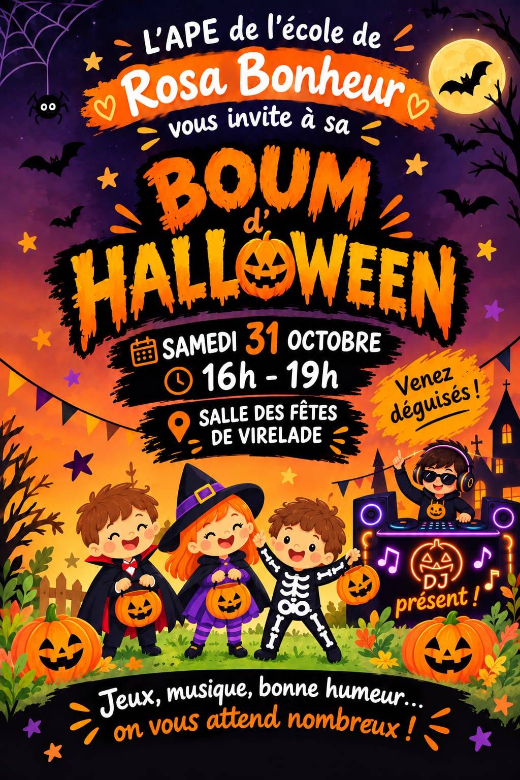 Affiche Boum Halloween - Association des parents d'élèves de Virelade - 2026